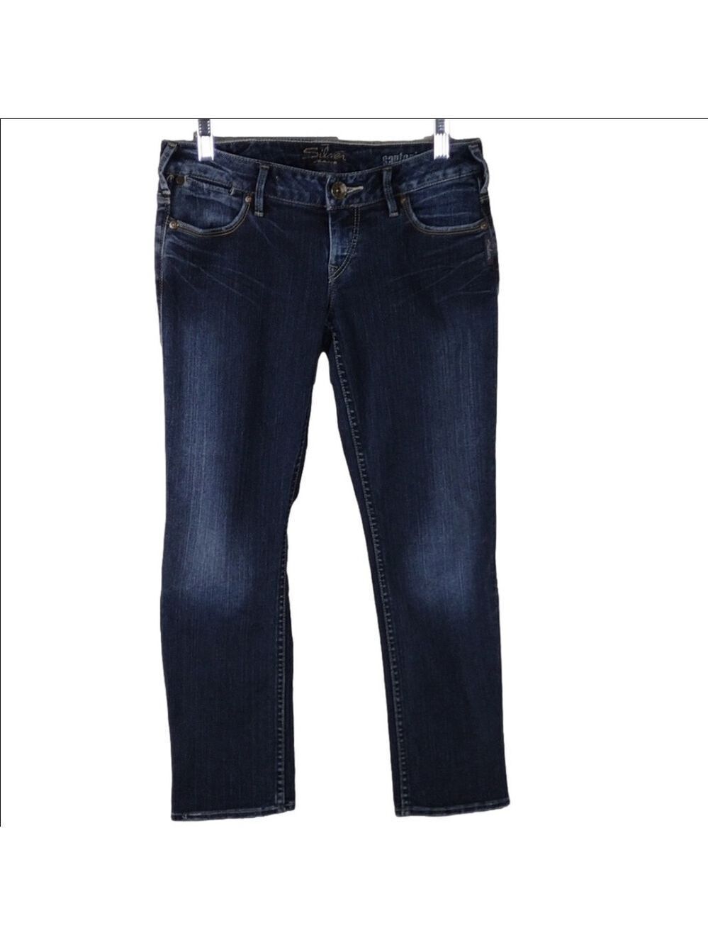 Silver Jeans Santorini Blue Dark Wash Five Pocket Low Rise Straight Leg Jean